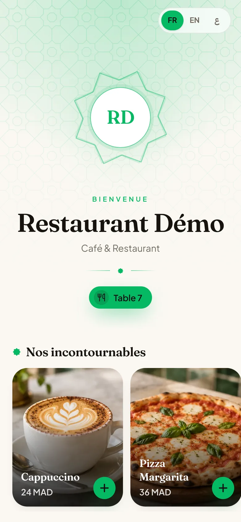 Menu QR : Le client commande depuis sa table, dans sa langue.